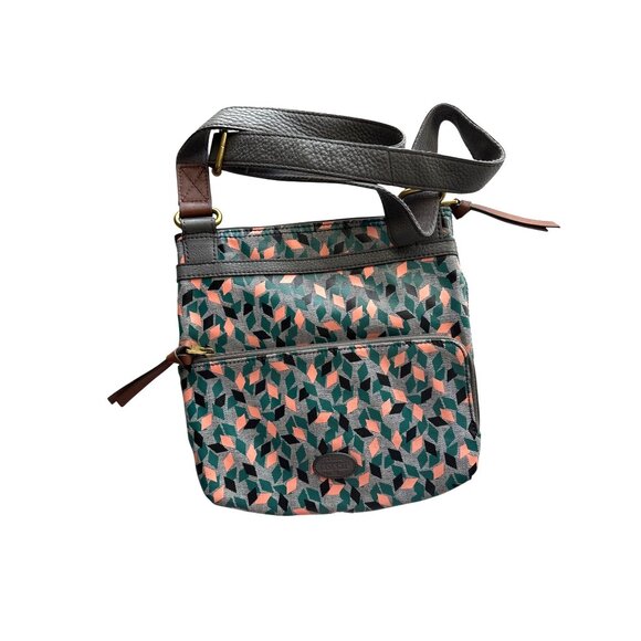 Fossil Crossbody Morgan Traveler Bag Adjustable Strap Geometric Green Coral - Picture 6 of 6